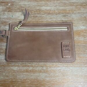 Portland Leather Goods Brown Leather Zipper Pouch Wristlet Wallet Pouch